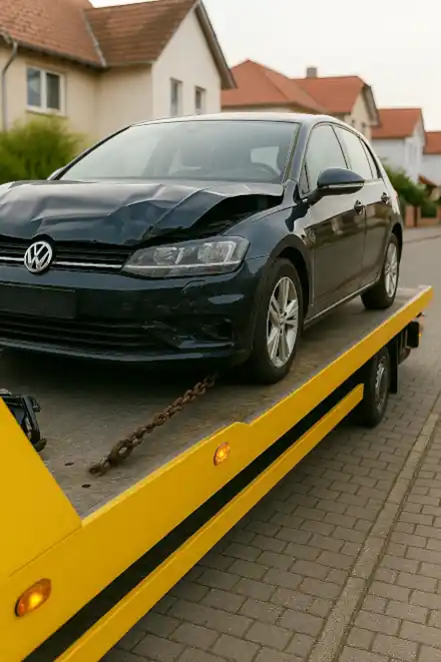 Ein defektes Fahrzeug wird fachgerecht abgeschleppt im Rahmen des Autoankaufs in Passau.